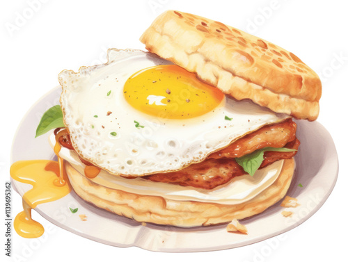 PNG Plate egg breakfast sandwich. photo