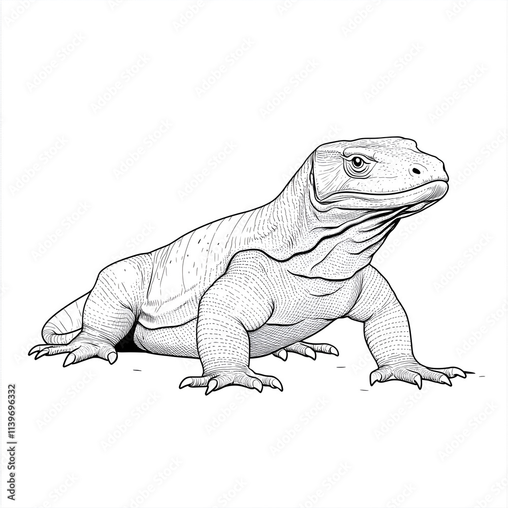 Obraz premium Coloring page for kids, Komodo dragon on white