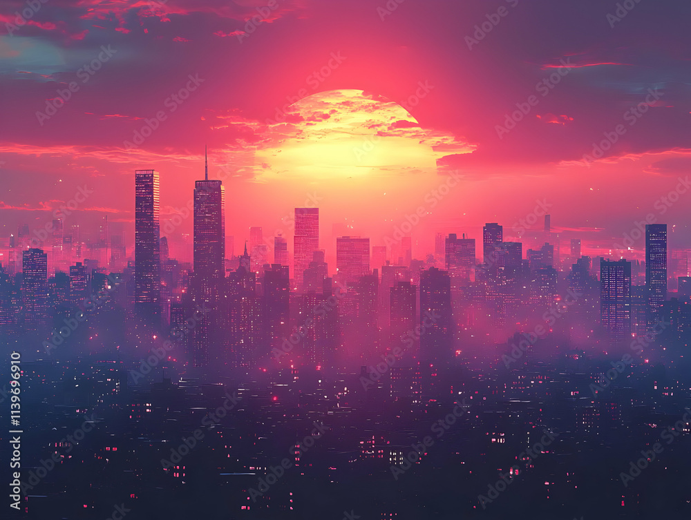 Cityscape Sunset: Urban Skyline Glows Vibrantly at Dusk Cityscape Sunset: Urban Skyline Glows Vibrantly at Dusk