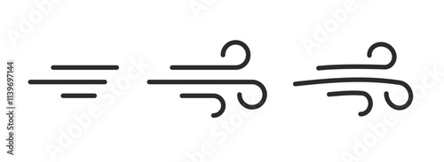 Wind air flow blow blast icon line stroke, breath doodle vector sign symbol graphic illustration set, speed fast motion comic cartoon element simple pictogram, scent smell wave, fart windy windblast