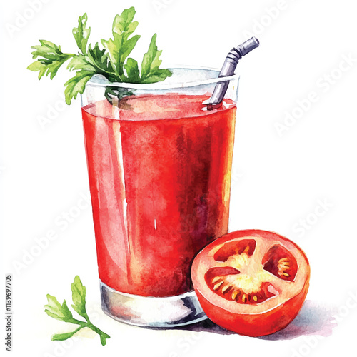 Tomato juice watercolor clipart illustration