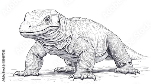 Coloring page for kids, Komodo dragon on white photo