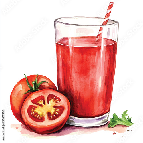 Tomato juice watercolor clipart illustration