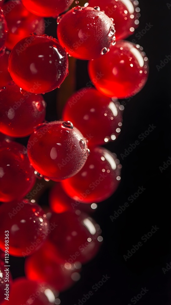 Close-up of red berries with water droplets. Close-up of red berries with water droplets.
