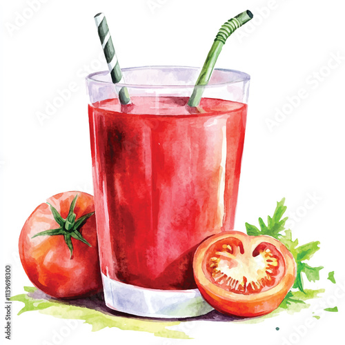 Tomato juice watercolor clipart illustration
