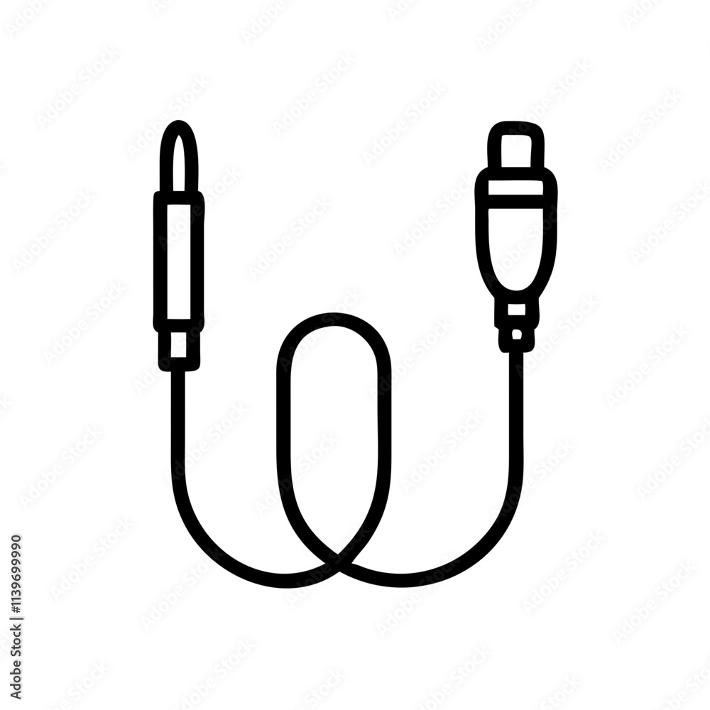 Audio sound speaker headphones Microphone Mic plug cable icon. Black silhouette. AUX, mini jack, wire symbol. 3.5mm TRRS Male. Vector illustration