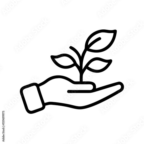 Plant sprout in the hand. Growth concept editable stroke outline icon isolated on white background flat vector illustration
