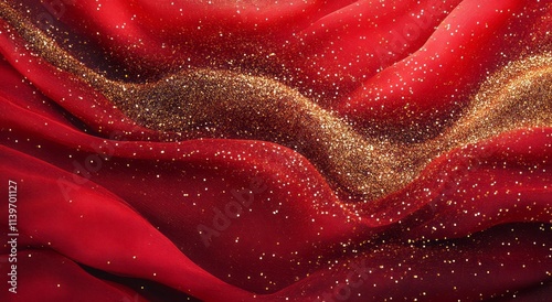 Red Fabric Draped with Gold...