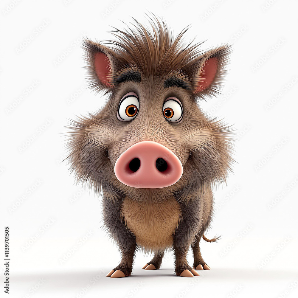 Fototapeta premium 3D wild boar close up stock image isolated on a white background