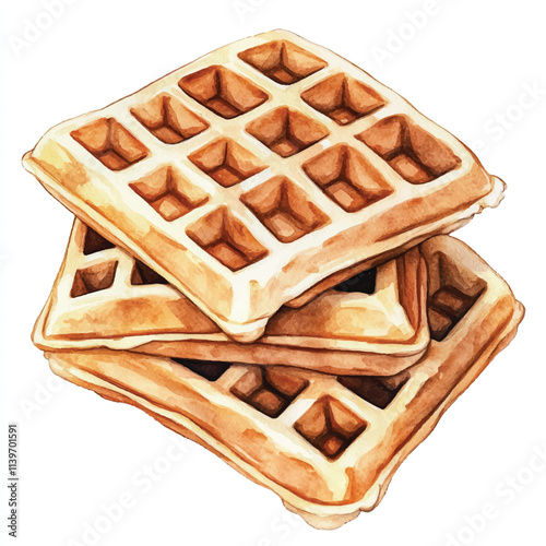 Waffles watercolor clipart illustration