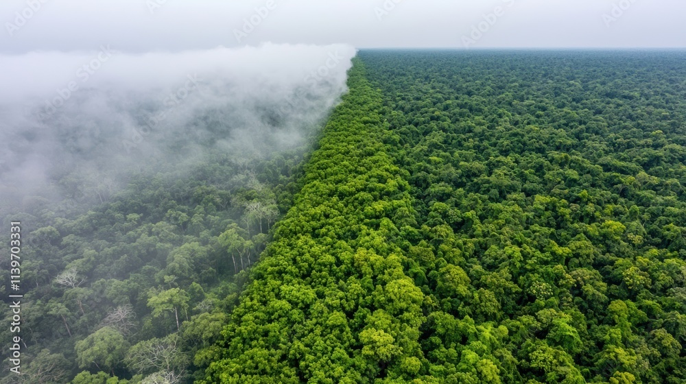 Smog encroachment on lush forest aerial view environmental issues Smog encroachment on lush forest aerial view environmental issues