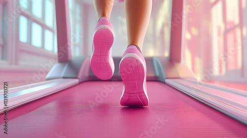 3D Illustration Pink Running Shoes Treadmill