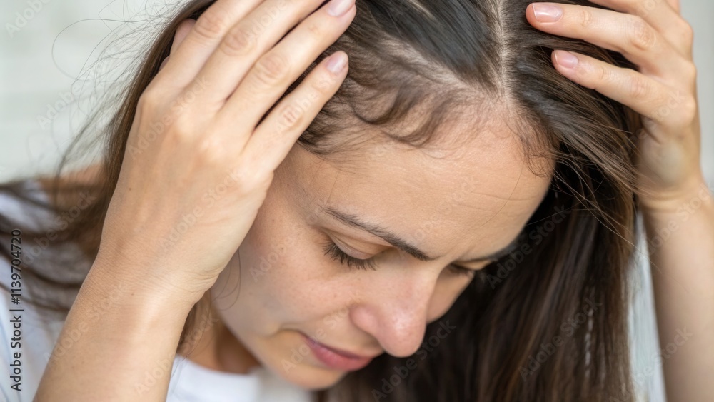 Woman Touching Her Scalp with Both Hands
Woman Touching Her Scalp with Both Hands