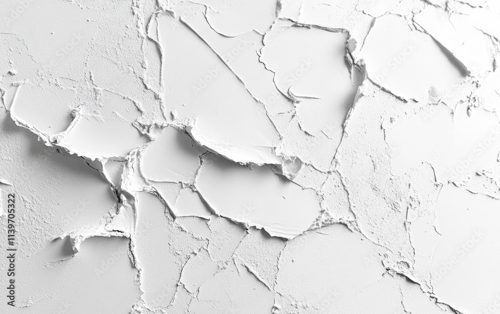 Textured White: A Close-Up of Cracked, Impasto Paint, Revealing a Dramatic Abstract Composition. The Rough, Uneven Surface Captures Light and Shadow. Textured White: A Close-Up of Cracked, Impasto Paint, Revealing a Dramatic Abstract Composition. The Rough, Uneven Surface Captures Light and Shadow.
