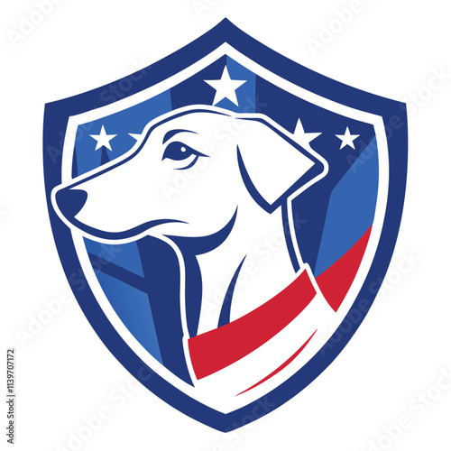 Vector illustration of a dog and cat icon, a pet animal symbol, with a cartoon dog head like a democrat's sign on a white isolated background