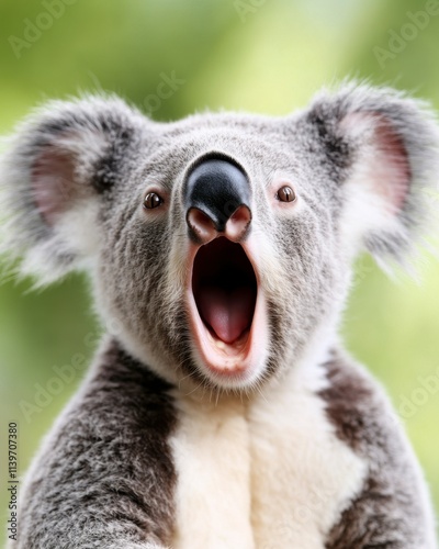 Close-up of a yawning koala bear. photo