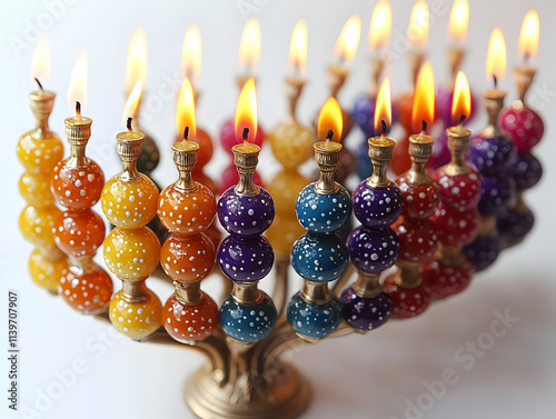 Colorful Candles Illuminate Festive Menorah photo