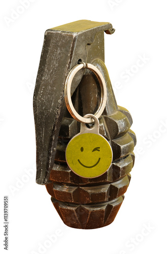 grenade with smiley face on transparent background