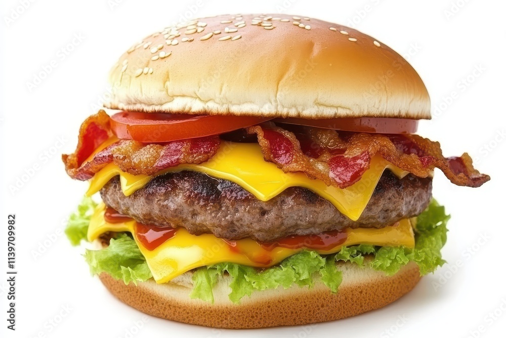 Juicy Double Cheeseburger with Crispy Bacon and Fresh Lettuce Juicy Double Cheeseburger with Crispy Bacon and Fresh Lettuce
