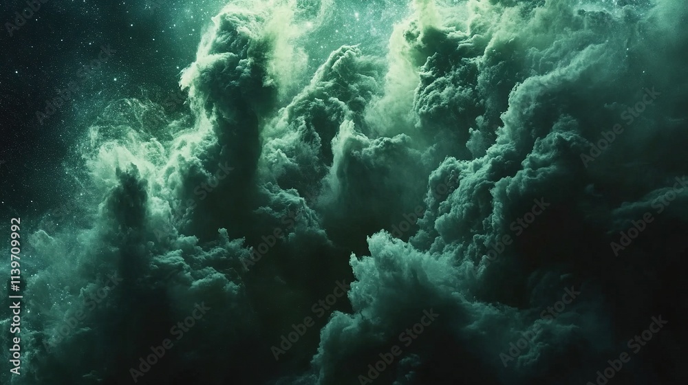 Dark green nebula clouds and stars in space. Dark green nebula clouds and stars in space.
