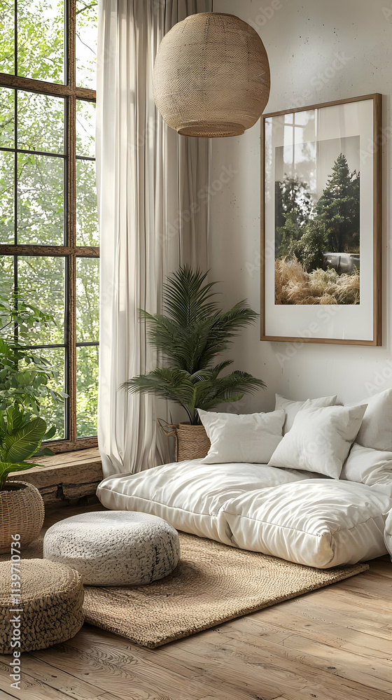 Relaxing Room Decor: Cozy Floor Pillows, Plants, Natural Light Relaxing Room Decor: Cozy Floor Pillows, Plants, Natural Light