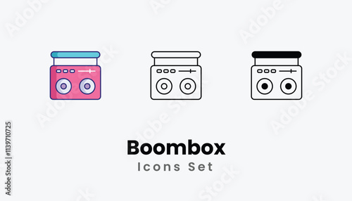 Boombox Icons thin line and glyph vector icon stock illustration