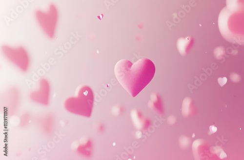 Pink Hearts Floating in a S...