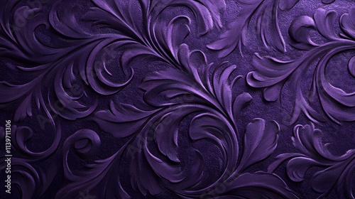 Deep purple embossed floral background texture.