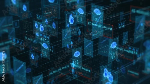 Futuristic fictional interface for ai driven healthcare, remote patient monitoring, online medical consultation and diagnosis, artificial intelligence medical imaging (3d render)