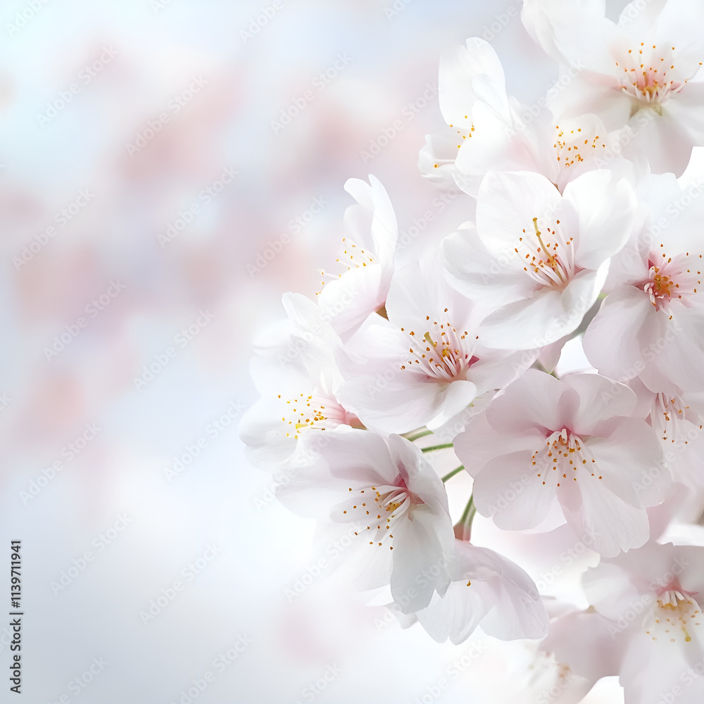 Beautiful cherry blossoms in full bloom, soft pastel colors, serene floral background, copy space Beautiful cherry blossoms in full bloom, soft pastel colors, serene floral background, copy space