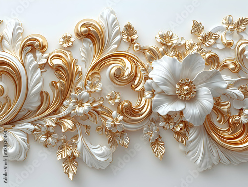 Elegant Gold & White Floral Ornament Design
