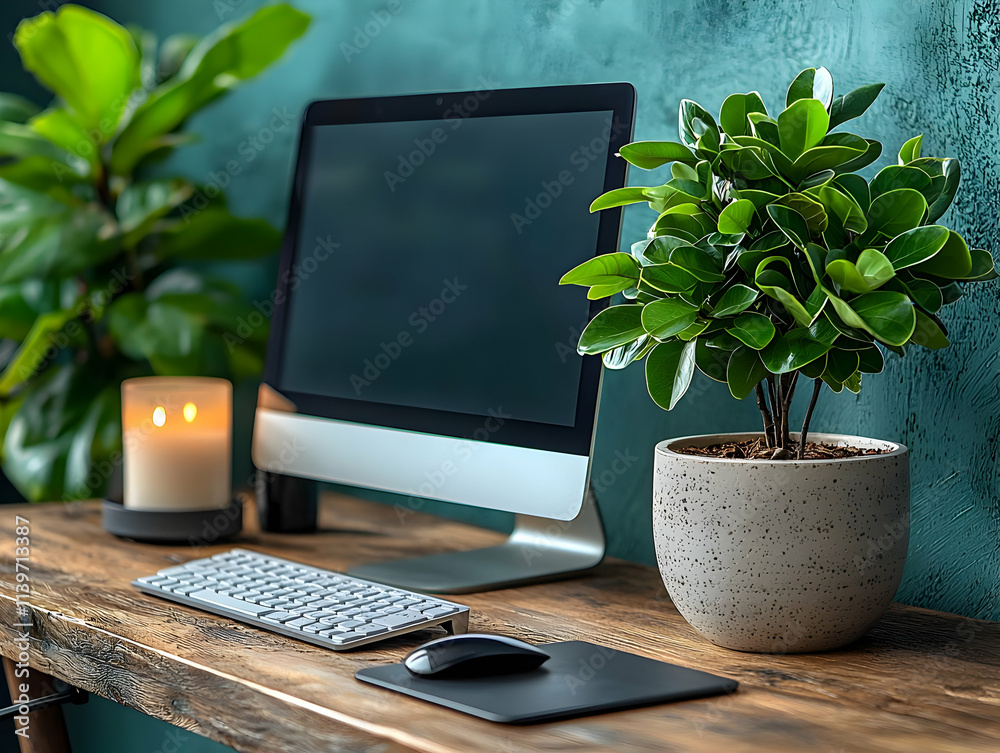 Work From Home Setup with Plants & Candle Work From Home Setup with Plants & Candle