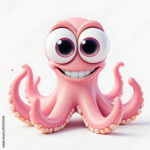 3D Pink Octopus isolated on a white background photo