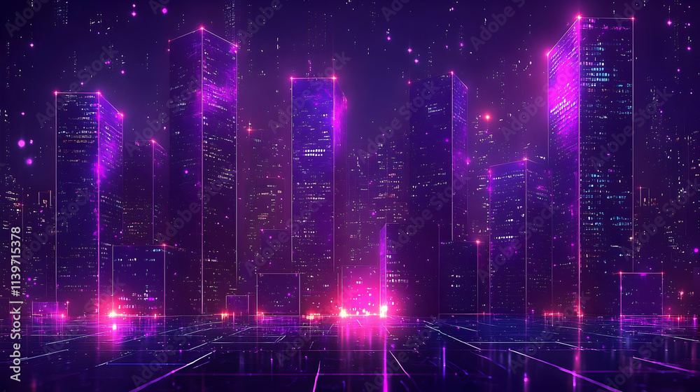 Neon Cityscape: Glowing Towers at Night Neon Cityscape: Glowing Towers at Night