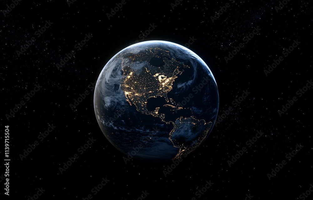 Fototapeta premium Stunning View of Earth at Night Illuminated by City Lights