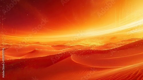 Fiery sunset over rolling desert landscape.