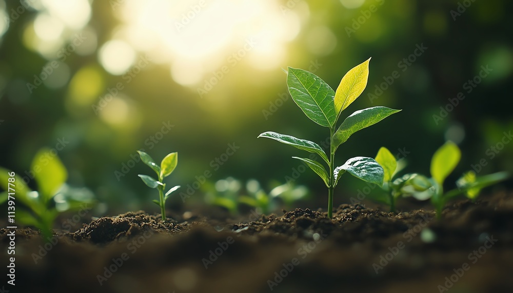 Abstract Earth growing upwards with natural elements, plants and trees emerging, ample copy space for ecofriendly background or wallpaper design