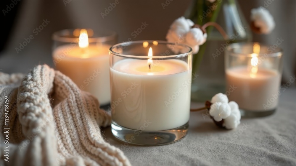 mockup white aroma wax candle in brown glass with soft flickering flame, knitted sweater and cotton flower, warm color, professional photo for advertising, banner, business card, spa and massage room mockup white aroma wax candle in brown glass with soft flickering flame, knitted sweater and cotton flower, warm color, professional photo for advertising, banner, business card, spa and massage room
