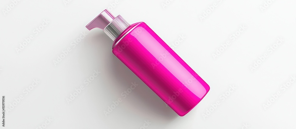 Bright pink beauty spray can with sleek design and fine mist nozzle, shown from a low angle. Bright pink beauty spray can with sleek design and fine mist nozzle, shown from a low angle.