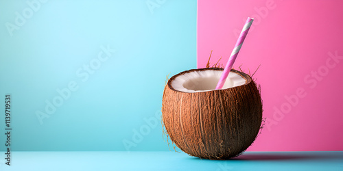 Refreshing coconut water served with a straw
