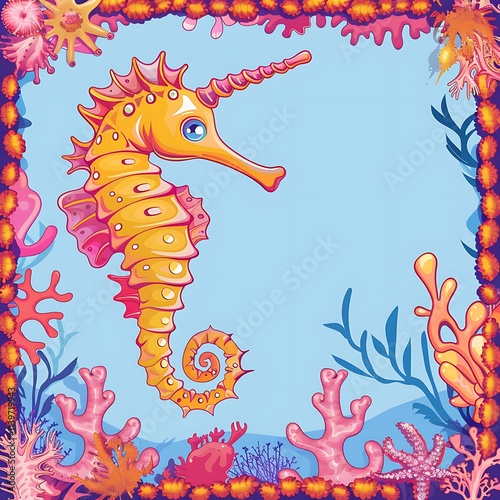 Seahorse beauty underwater coral reef illustrative art vibrant ocean scene colorful and playful design photo