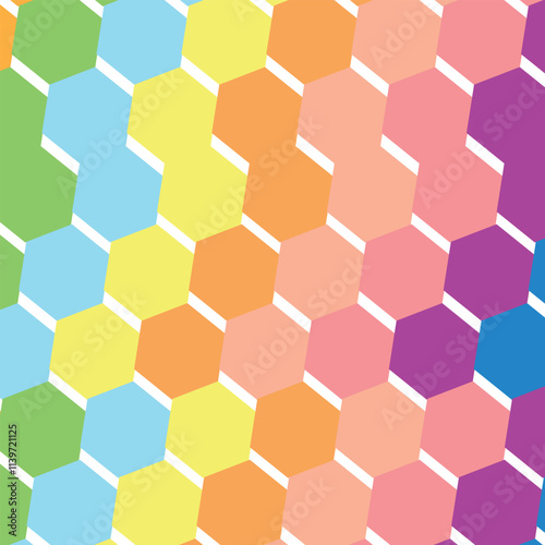 PrintAbstract background 3D animation of a colorful hexagons rising up and down. Top view, random motion, photo