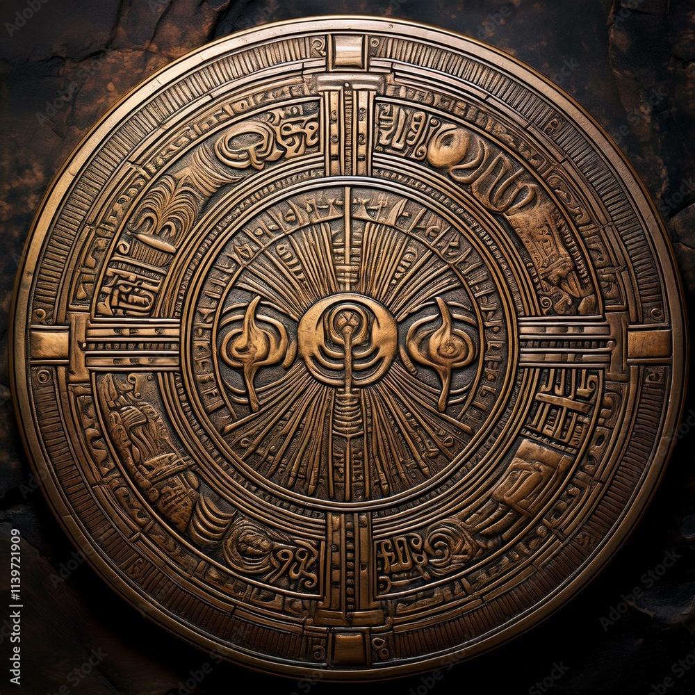 Mysterious Bronze Disc with Ancient Alien Script about the Lost Continent of Atlantis Mysterious Bronze Disc with Ancient Alien Script about the Lost Continent of Atlantis
