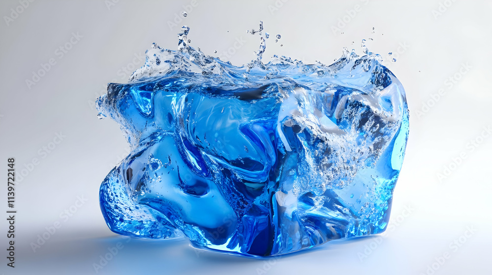 Fototapeta premium Dynamic 3D Render of a Blue Water Cube