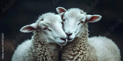 A baby lamb nuzzles its mother in a heartwarming moment of connection A sweet baby lamb nuzzling up to its mother
