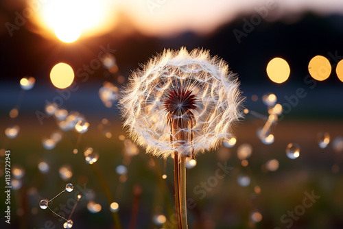 dandelion seed head possesses a fragile elegance, showcasing its intricate pattern and symbolizing potential for fresh starts as it drifts through air photo