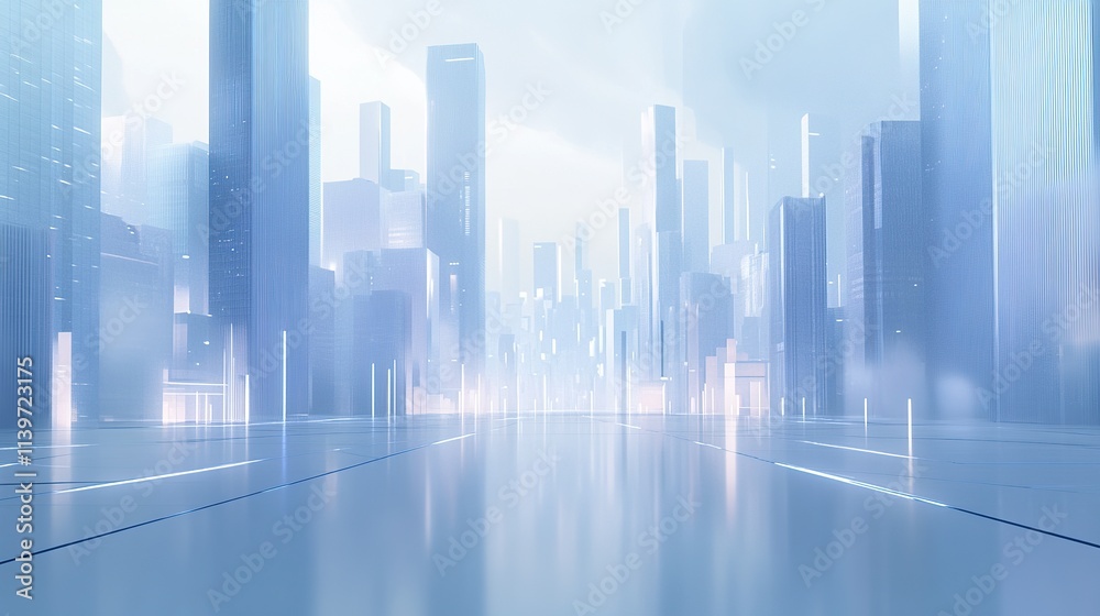 Futuristic empty city street at night with glowing lights. Futuristic empty city street at night with glowing lights.