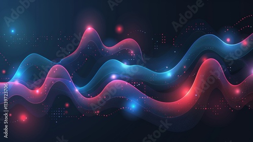 Abstract glowing waves with digital particles.