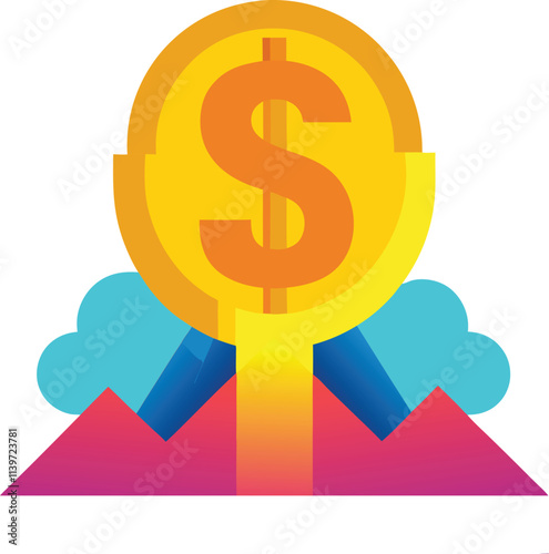 This 3d golden dollar sign icon represents USD currency and financial wealth in business and banking