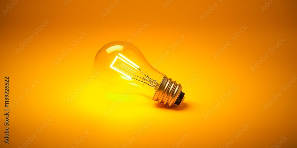 Illuminated Glass Bulb on Amber Background A Symbol of Innovation and Brilliance Illuminated Glass Bulb on Amber Background A Symbol of Innovation and Brilliance